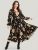 Floral V Neck Lantern Sleeve Pocket Belted Flutter Dress