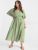 Solid Cuffed Sleeve Ruffles Split Shirred Wrap Dress