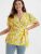 Lemon Print Ruffles Knot Side Wrap Blouse