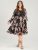 Floral Lantern Sleeve Pocket Mesh Lace Insert Knee Dress