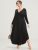 Solid Pocket Button Elastic Waist Wrap Arc Hem Dress