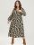 Floral Lantern Sleeve Pocket V Neck Midi Dress