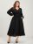 Solid Textured Pocket Cut Out Lantern Sleeve Belted Dress