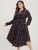 Plaid Button Up Pocket Lantern Sleeve Belted Shirt Collar Dress