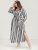 Striped Pocket Split Belted Shirt Collar Button Up Dress