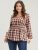 Plaid Lantern Sleeve Ruffles Shirred Blouse