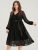 Solid Button Lantern Sleeve Lace Tie Wrap Dress